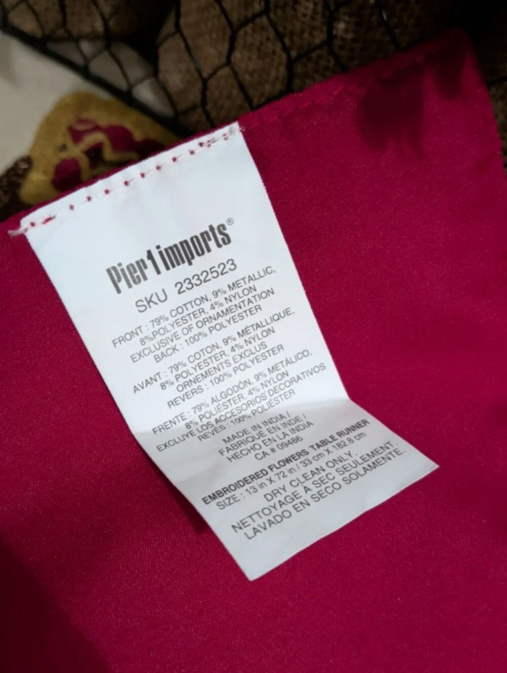 Pier 1 Imports Embroidered Flowers Table Runner